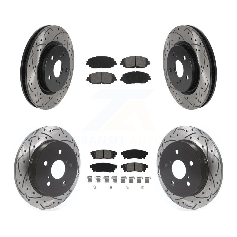 Drilled Slot Brake Rotors Semi-Metallic Pad Front Rear Kit For Toyota RAV4 Camry