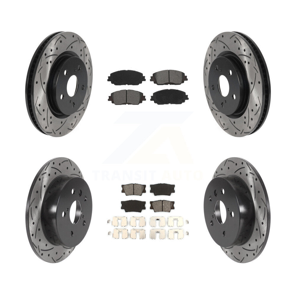 Drilled Slot Disc Brake Rotors Semi-Metallic Pad Front Rear Kit For Toyota Camry
