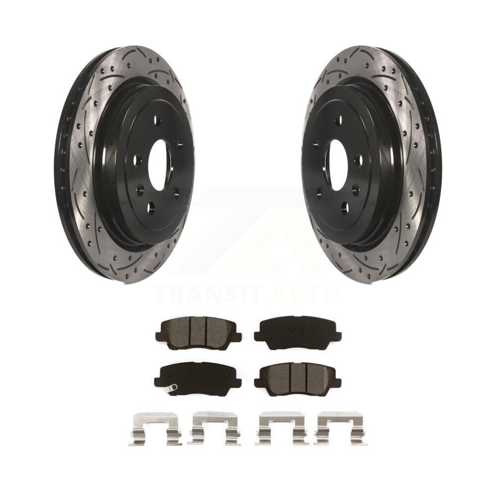 Coated Drilled Slot Disc Brake Rotor Semi-Metallic Pad Rear Kit For Cadillac CTS