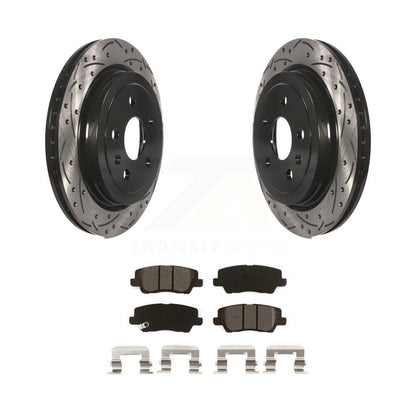 Coated Drilled Slot Disc Brake Rotor Semi-Metallic Pad Rear Kit For Cadillac CTS