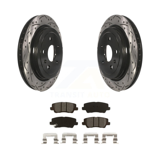 Coated Drilled Slot Disc Brake Rotor Semi-Metallic Pad Rear Kit For Cadillac CTS