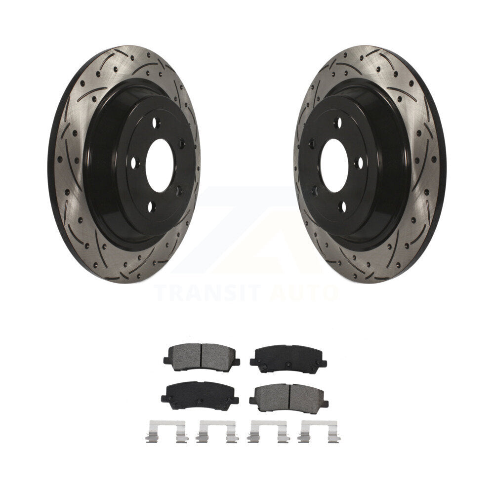 Coated Drilled Slot Disc Brake Rotor Semi-Metallic Pad Rear Kit For Ford Mustang