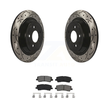 Coated Drilled Slot Disc Brake Rotor Semi-Metallic Pad Rear Kit For Ford Mustang