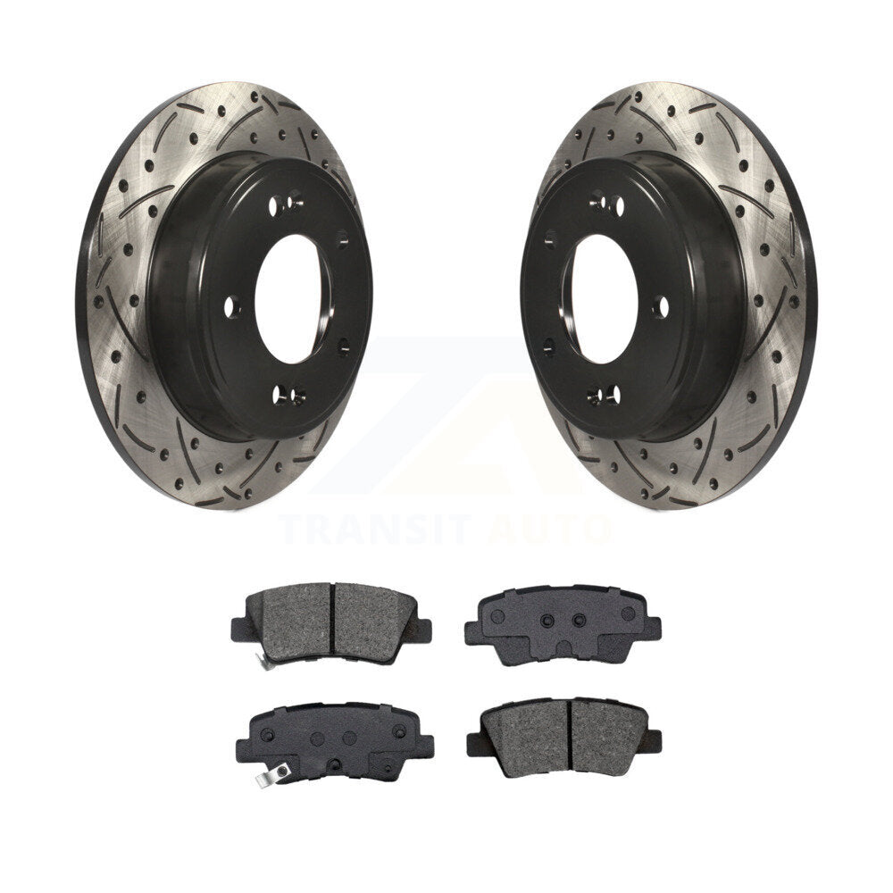 Drill Slot Brake Rotors Semi-Metallic Pad Rear Kit For Kia Forte Hyundai Kona GT