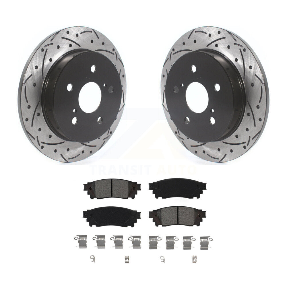Drilled Slot Brake Rotors Semi-Metallic Pad Rear Kit For Toyota RAV4 Camry Lexus