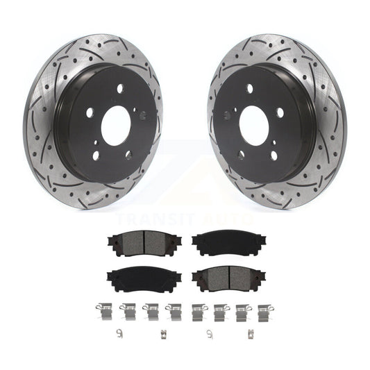 Drilled Slot Brake Rotors Semi-Metallic Pad Rear Kit For Toyota RAV4 Camry Lexus