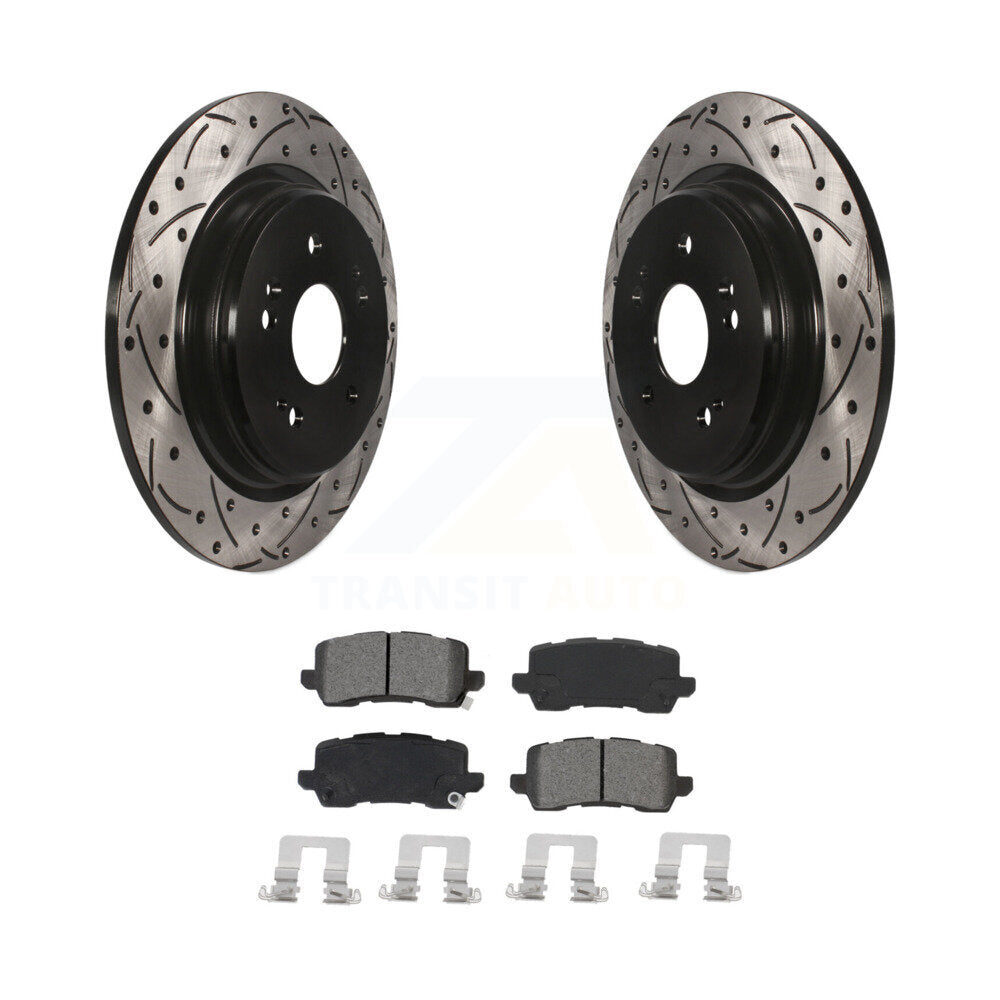 Drilled Slot Disc Brake Rotor Semi-Metallic Pad Rear Kit For 2015-2020 Acura TLX