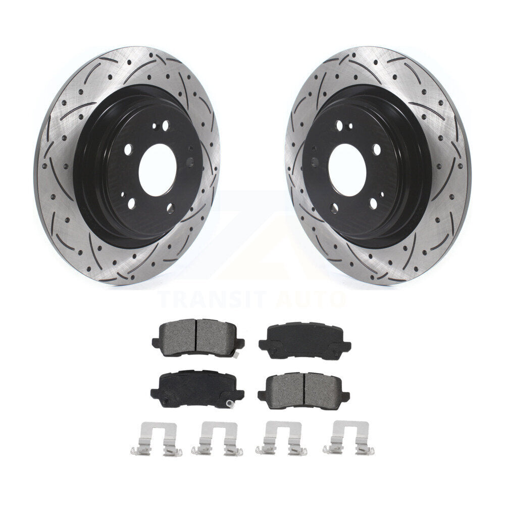 Drilled Slot Disc Brake Rotor Semi-Metallic Pad Rear Kit For 2017-2020 Acura MDX