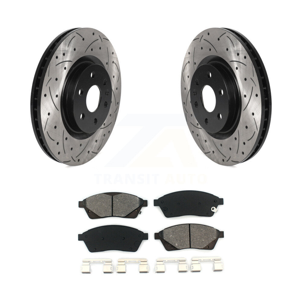 Drilled Slot Brake Rotors Semi-Metallic Pad Front Kit For Cadillac SRX Saab 9-4X