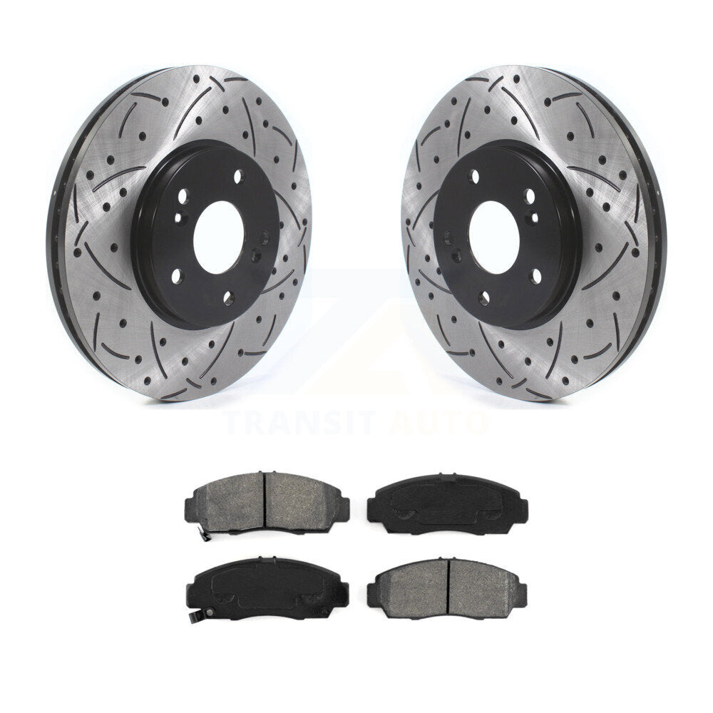 Drilled Slot Brake Rotors Semi-Metallic Pad Front Kit For Honda Accord Acura TSX