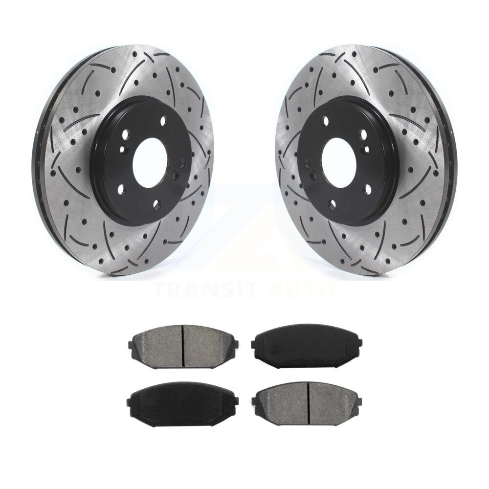Drilled Slot Brake Rotor Semi-Metallic Pad Front Kit For Honda Odyssey Acura MDX