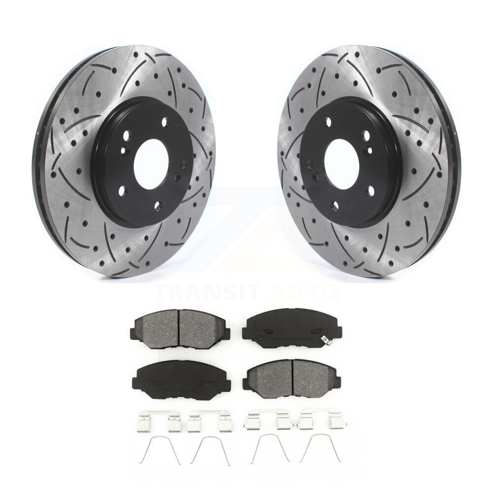 Drilled Slot Disc Brake Rotor Semi-Metallic Pad Front Kit For Honda Pilot Accord
