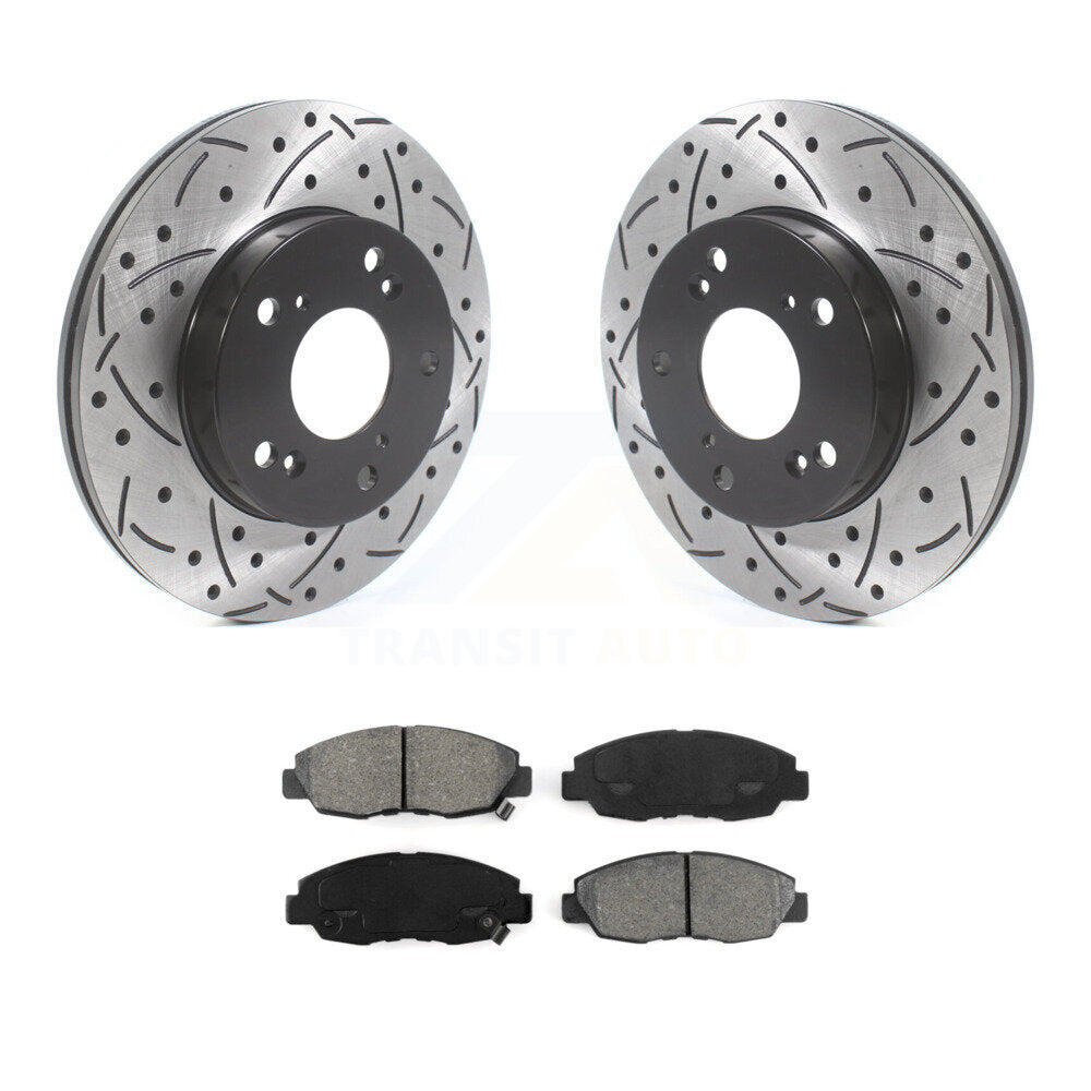 Coated Drilled Slot Disc Brake Rotor Semi-Metallic Pad Front Kit For Honda Civic