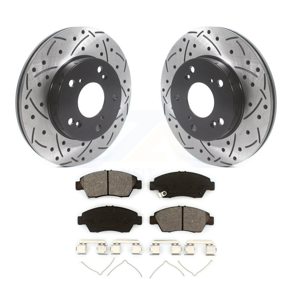 Drilled Slot Brake Rotor & Semi-Metallic Pad Front Kit For Honda Civic Acura RSX