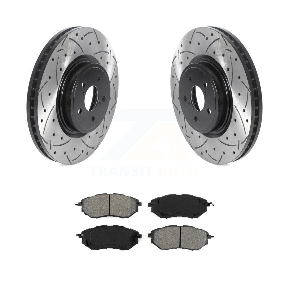 Drilled Slot Brake Rotor Semi-Metallic Pad Front Kit For Subaru Forester Outback