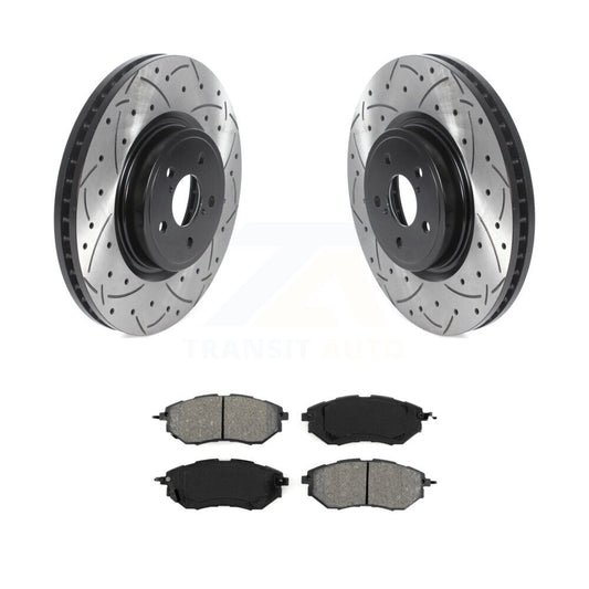 Drilled Slot Brake Rotor Semi-Metallic Pad Front Kit For Subaru Forester Outback