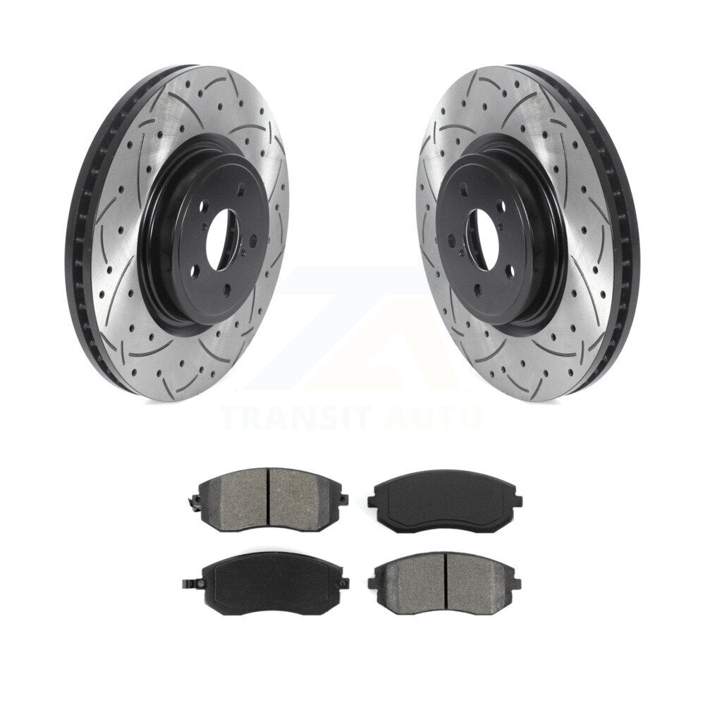 Coated Drill Slot Disc Brake Rotor Semi-Metallic Pad Front Kit For Subaru Legacy