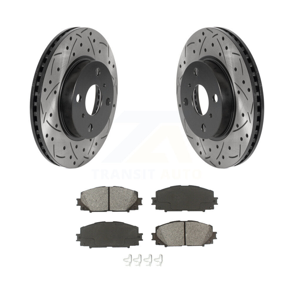 Drilled Slot Brake Rotor Semi-Metallic Pad Front Kit For Toyota Yaris Prius C iQ
