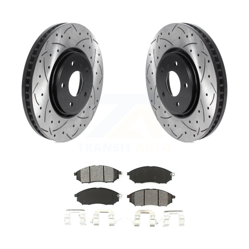 Drilled Slot Brake Rotor Semi-Metallic Pad Front Kit For INFINITI FX35 FX37 FX45