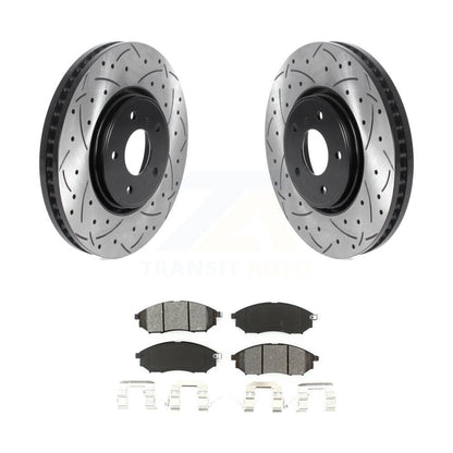 Drilled Slot Brake Rotor Semi-Metallic Pad Front Kit For INFINITI FX35 FX37 FX45
