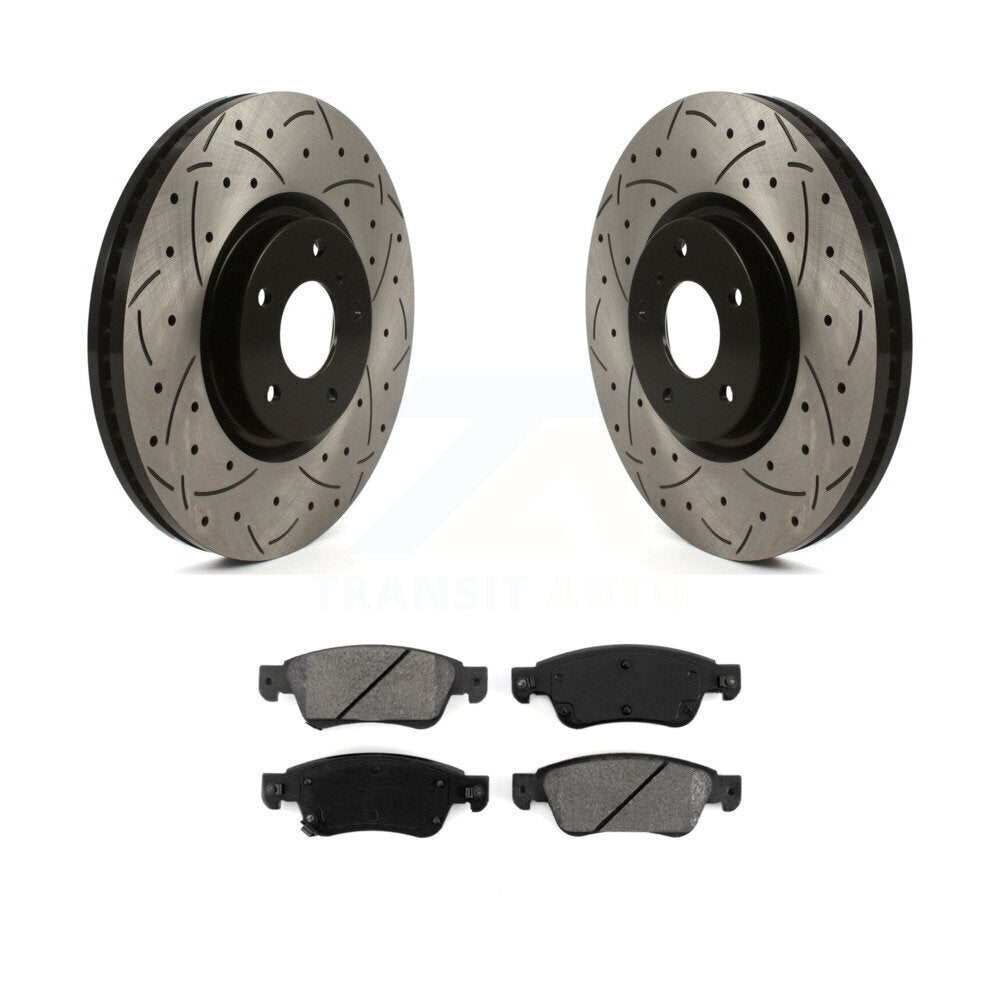 Drill Slot Disc Brake Rotor Semi-Metallic Pad Front Kit For INFINITI G37 G35 Q60