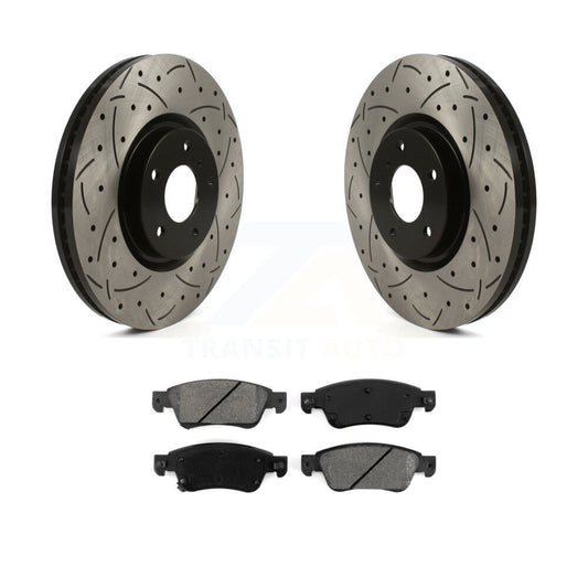 Drill Slot Disc Brake Rotor Semi-Metallic Pad Front Kit For INFINITI G37 G35 Q60