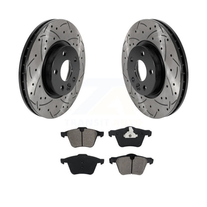 Coated Drilled Slot Disc Brake Rotor & Semi-Metallic Pad Front Kit For Volvo V70