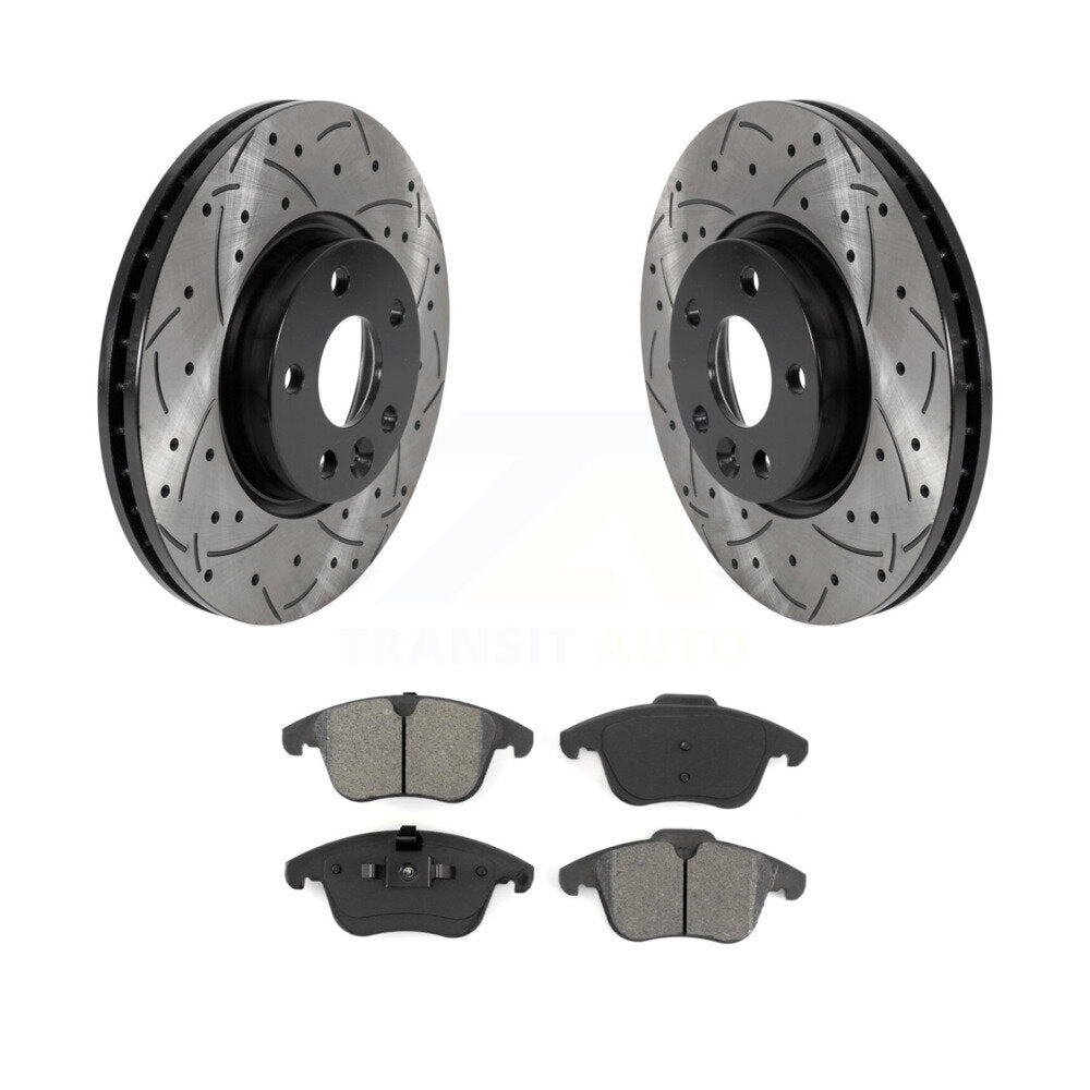 Drilled Slot Brake Rotors Semi-Metallic Pad Front Kit For Volvo Land Rover Range