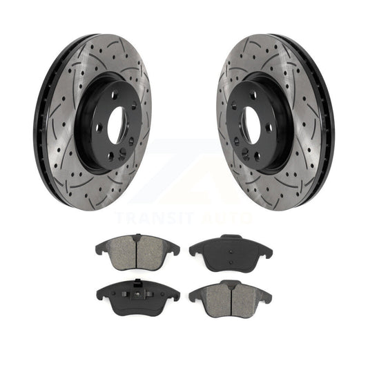 Drilled Slot Brake Rotors Semi-Metallic Pad Front Kit For Volvo Land Rover Range