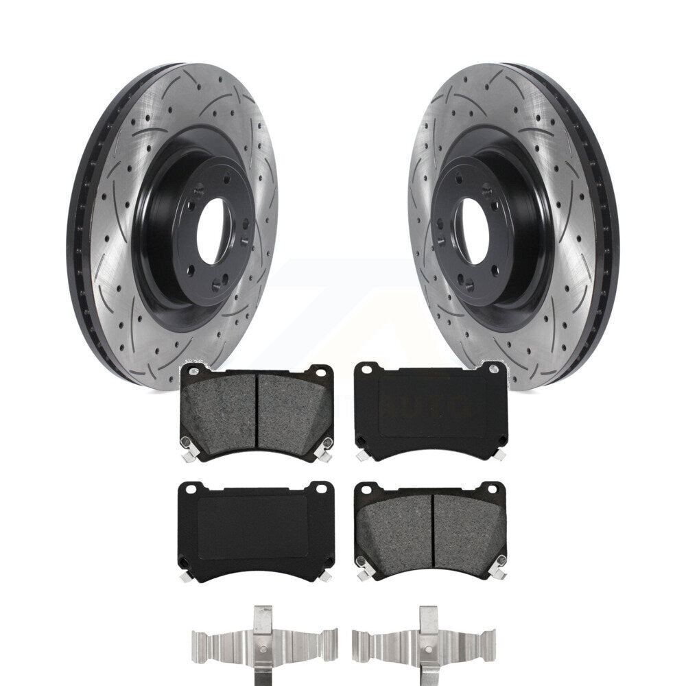 Drilled Slot Brake Rotor & Semi-Metallic Pad Front Kit For Hyundai Genesis Equus