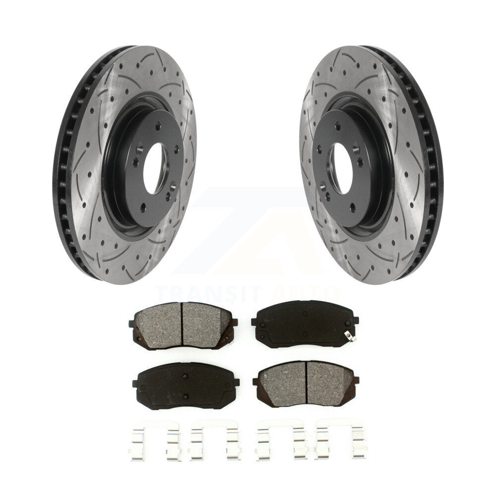 Drill Slot Brake Rotor Semi-Metallic Pad Front Kit For Hyundai Tucson Sonata Kia