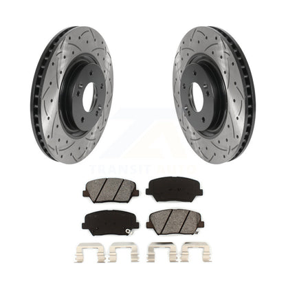 Drilled Slot Brake Rotor Semi-Metallic Pad Front Kit For 2012-2017 Hyundai Azera