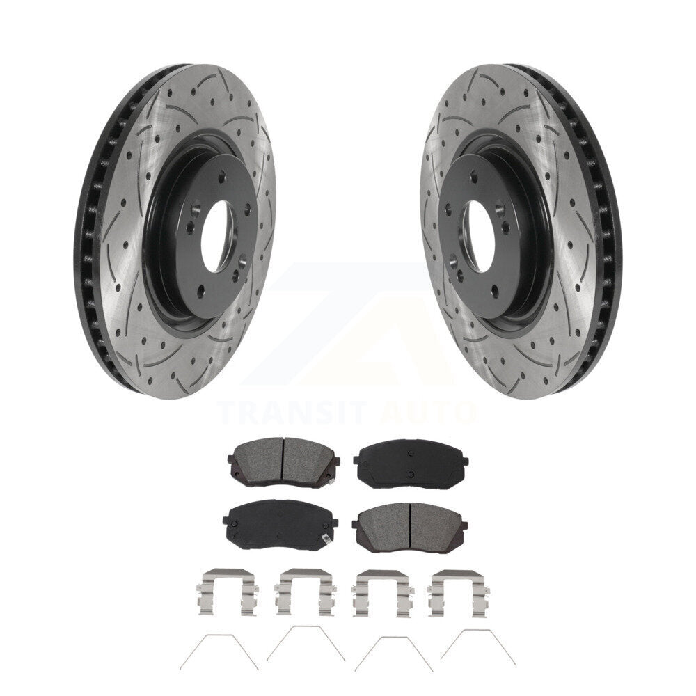 Drill Slot Brake Rotor Semi-Metallic Pad Front Kit For Hyundai Sonata Kia Optima