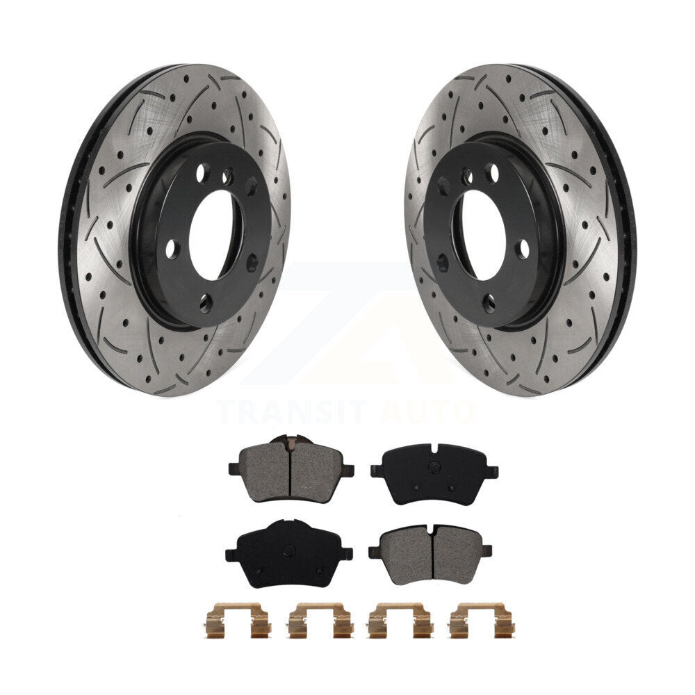 Drilled Slot Brake Rotors Semi-Metallic Pad Front Kit For Mini Cooper Countryman