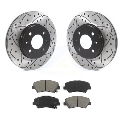 Drilled Slot Brake Rotors Semi-Metallic Pad Front Kit For Hyundai Accent Kia Rio