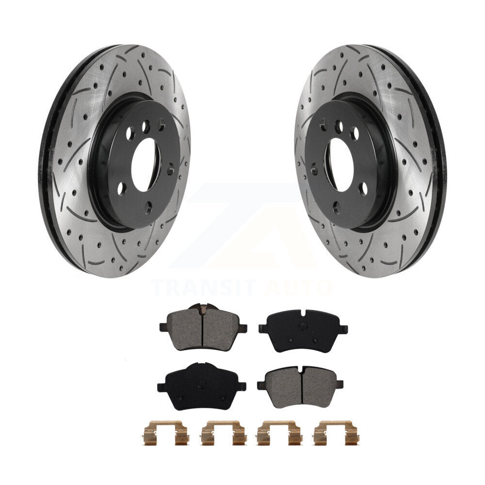 Coated Drilled Slot Disc Brake Rotor Semi-Metallic Pad Front Kit For Mini Cooper