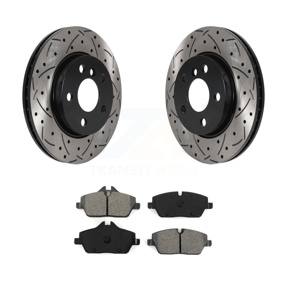 Coated Drilled Slot Disc Brake Rotor Semi-Metallic Pad Front Kit For Mini Cooper