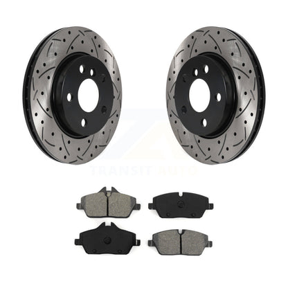 Coated Drilled Slot Disc Brake Rotor Semi-Metallic Pad Front Kit For Mini Cooper