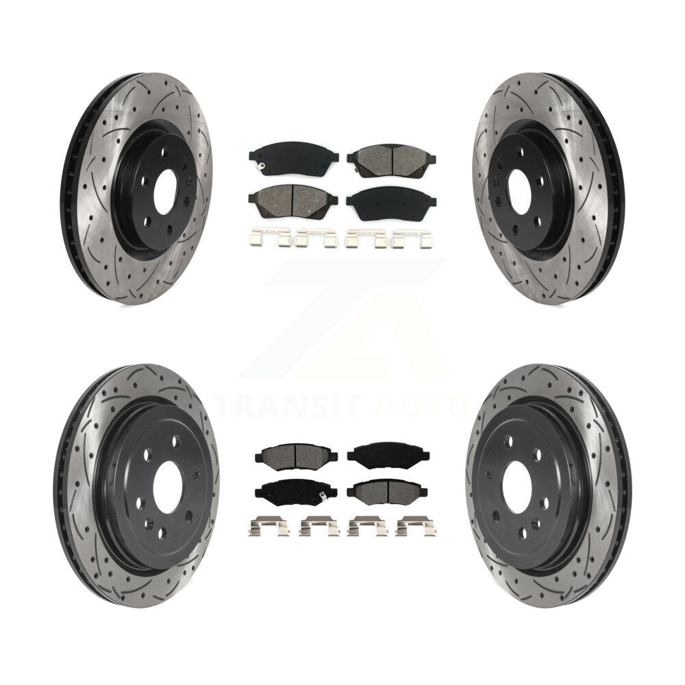Drilled Slot Brake Rotors Semi-Metallic Pad Front Rear Kit For Cadillac SRX Saab