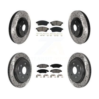 Drilled Slot Brake Rotors Semi-Metallic Pad Front Rear Kit For Cadillac SRX Saab