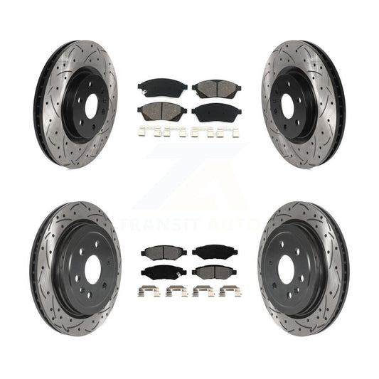 Drilled Slot Brake Rotors Semi-Metallic Pad Front Rear Kit For Cadillac SRX Saab