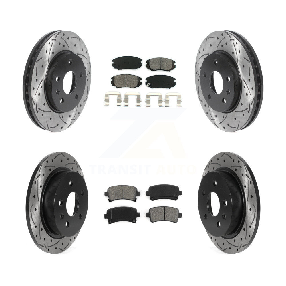 Drilled Slot Brake Rotor & Semi-Metallic Pad Front Rear Kit For Chevrolet Malibu