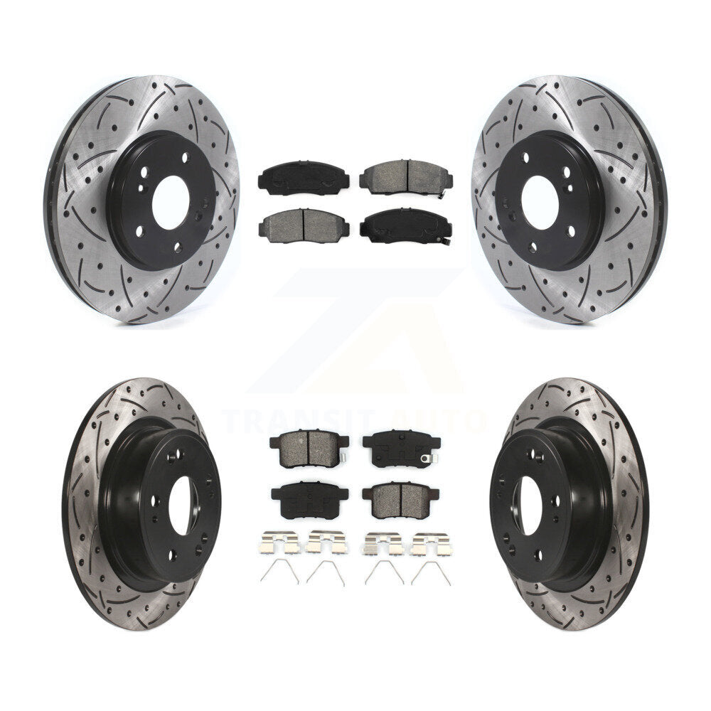 Drilled Slot Brake Rotor Semi-Metallic Pad Front Rear Kit For Honda Accord Acura