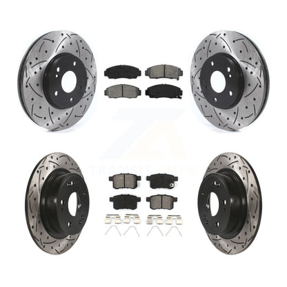 Drilled Slot Brake Rotor Semi-Metallic Pad Front Rear Kit For Honda Accord Acura