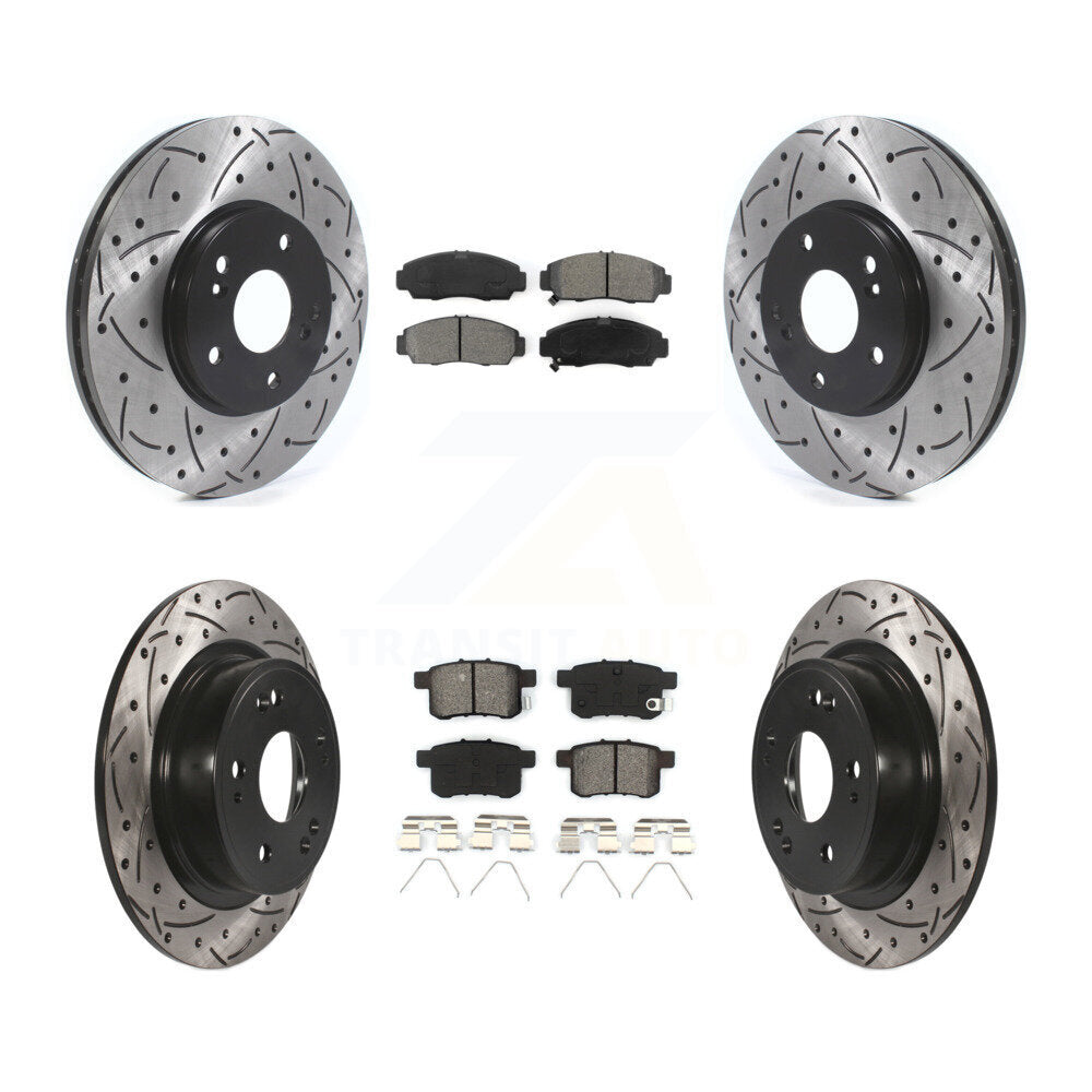 Drilled Slot Brake Rotor Semi-Metallic Pad Front Rear Kit For Honda Accord Acura