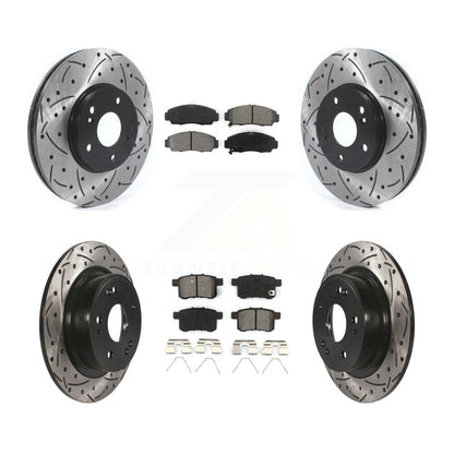 Drilled Slot Brake Rotor Semi-Metallic Pad Front Rear Kit For Honda Accord Acura