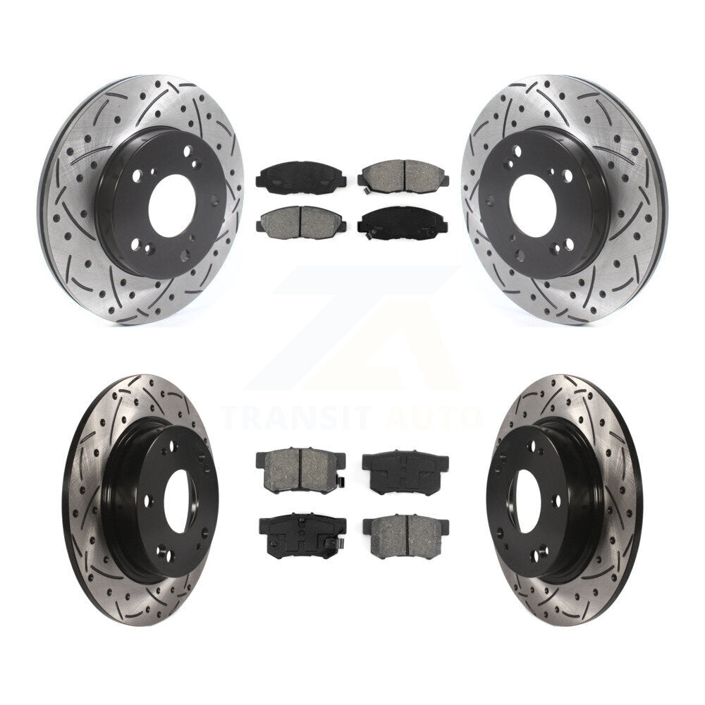 Drilled Slot Disc Brake Rotor & Semi-Metallic Pad Front Rear Kit For Honda Civic