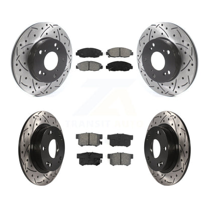 Drilled Slot Disc Brake Rotor & Semi-Metallic Pad Front Rear Kit For Honda Civic