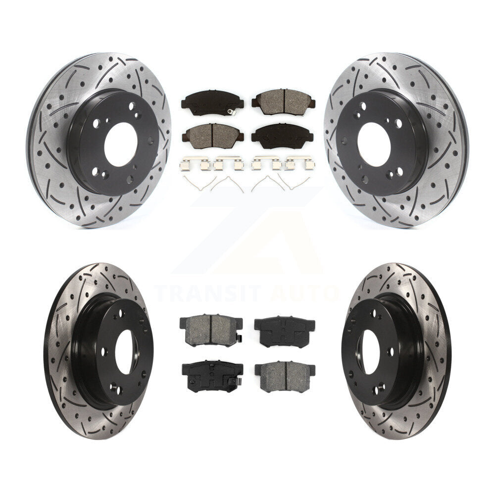 Drilled Slot Disc Brake Rotor & Semi-Metallic Pad Front Rear Kit For Honda Civic