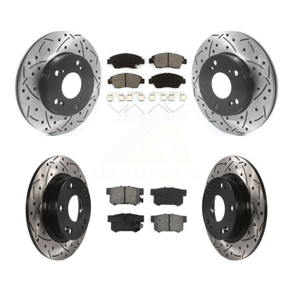 Drilled Slot Disc Brake Rotor & Semi-Metallic Pad Front Rear Kit For Honda Civic